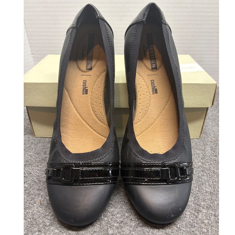 Clarks Kinzie Light Black Patent Leather Trim Ballet Flats Shoes Womens 7.5